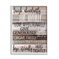 Stupell Industries Live Joyfully Phrases on Wood Grain Brown Tan Teal Graphic Art Framed Art Print Wall Art, 16x20, By Kim Allen