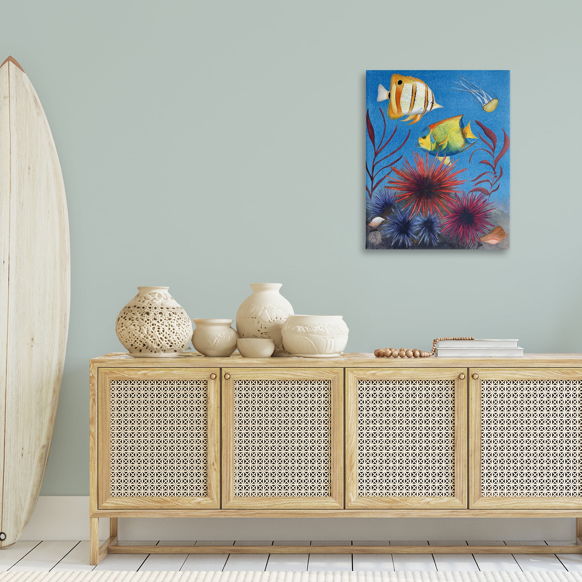 Stupell Industries Seafaring Fish & Urchins Animals Painting Wrapped Canvas Art Print Wall Art, 24 x 30