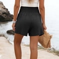 thumbnail image 4 of Smocked High Waist Cotton Linen Shorts for Women Casual Loose Fit Summer Vacation Beach Shorts Lightweight Breathable Side Pocket Shorts Black M, 4 of 4