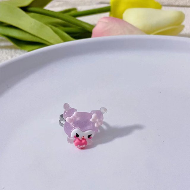 Anillo de dibujos animados Kawaii Sanrio Kuromi My Melody Anime, lindo gato Pom, Purin Girly Heart, anillo de pareja, enviar juguete de Firend para niñas