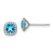 Primal Silver Sterling Silver Rhodium 1.24 Blue Topaz and Created White Sapphire Post Earrings