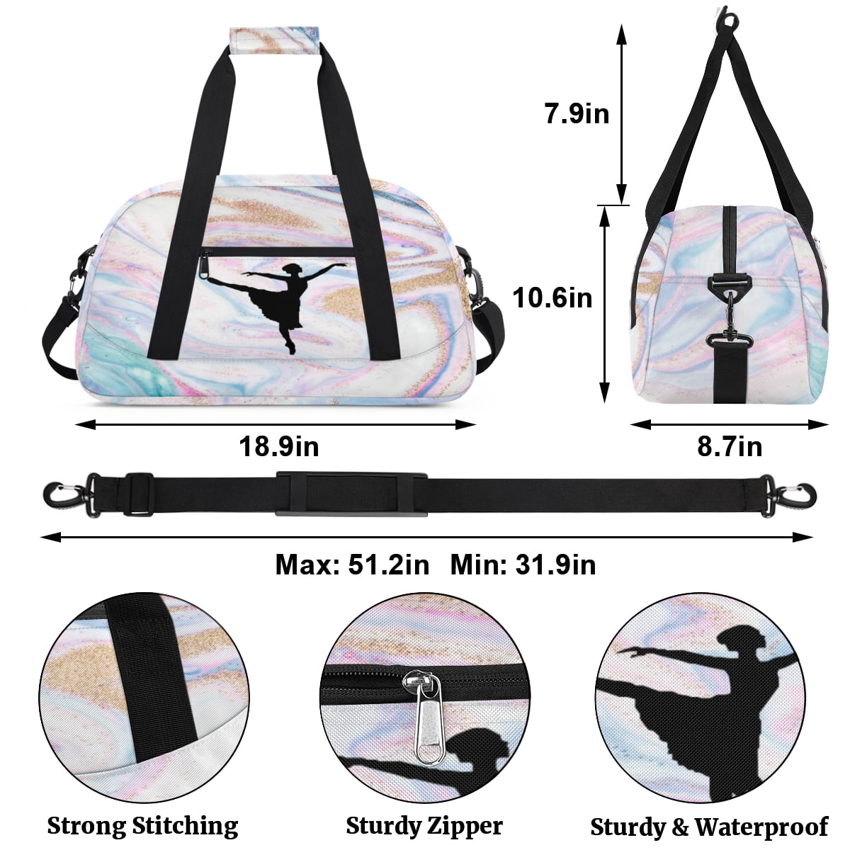 Qzjjjmy Dance Gymnastics Bag for Girls Kids Sports Duffle Bag Ballet Bag Travel Bag