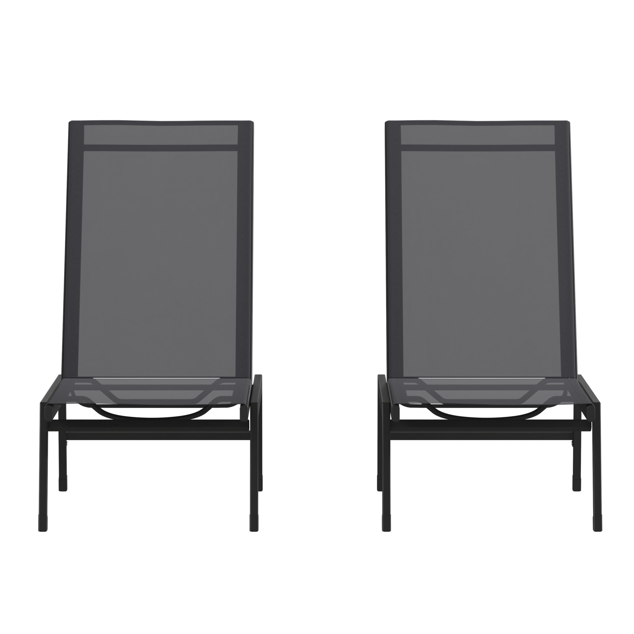 Flash Furniture Brazos Set of 2 Adjustable Chaise Lounge Chairs, Outdoor Five-Position Recliners, All Weather, Black/Black