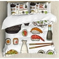 thumbnail image 1 of Wasabi Duvet Cover Set King Size, Traditional Japanese Icons Teapot Sushi Chopsticks Noodle Cherry Blossom Sakura, Decorative 3 Piece Bedding Set with 2 Pillow Shams, Multicolor, by Ambesonne, 1 of 3