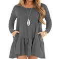 thumbnail image 1 of Women Casual Spring Ruffle Hem Long-Sleeved Casual One-Piece A Line Solid Swing Mini Dress, 1 of 6