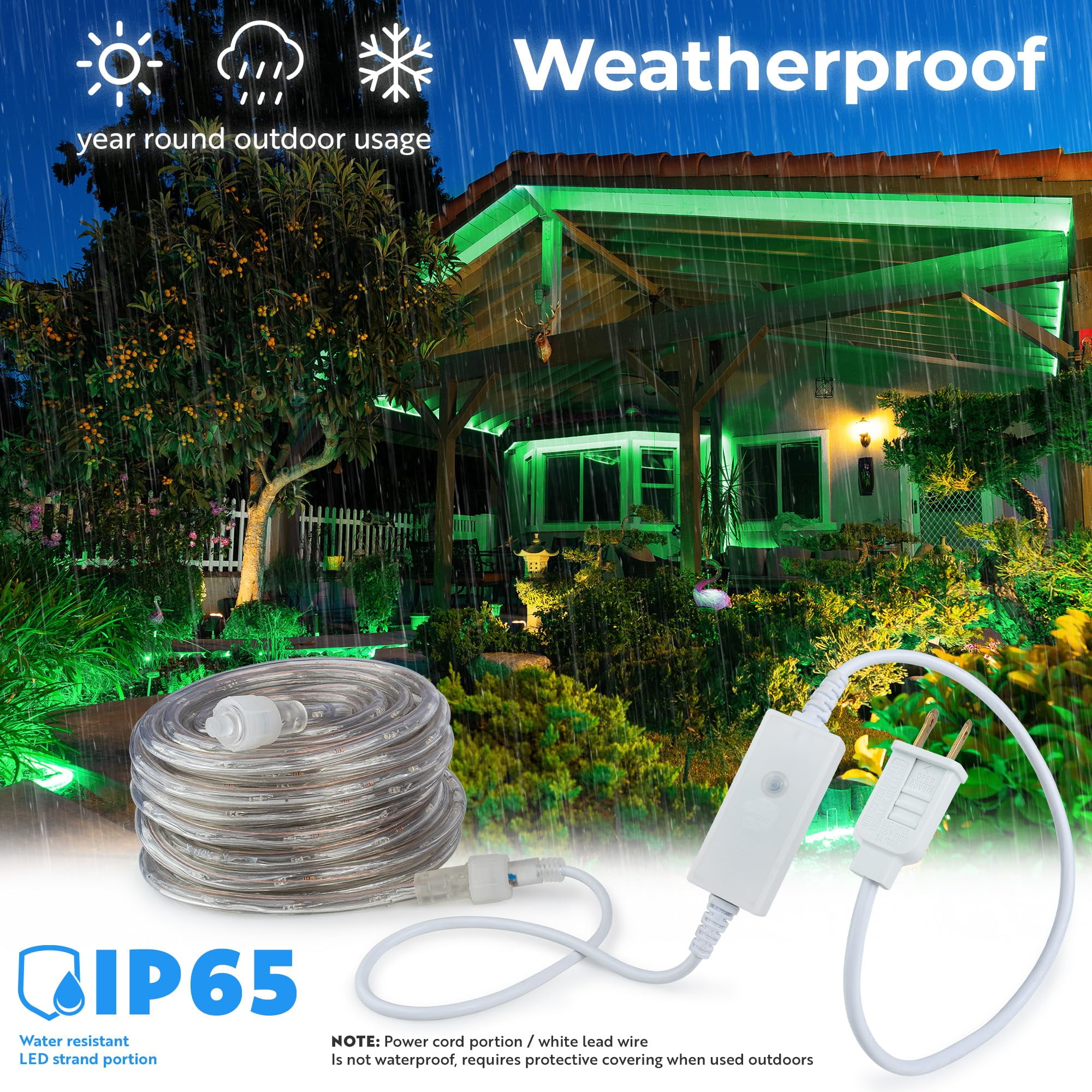 West Ivory 3/8" (25' feet) GREEN LED Rope Lights 2 Wire Accent Holiday Christmas Party Decoration Lighting (10', 20', 25', 50', 150' ft option)| ETL Certified