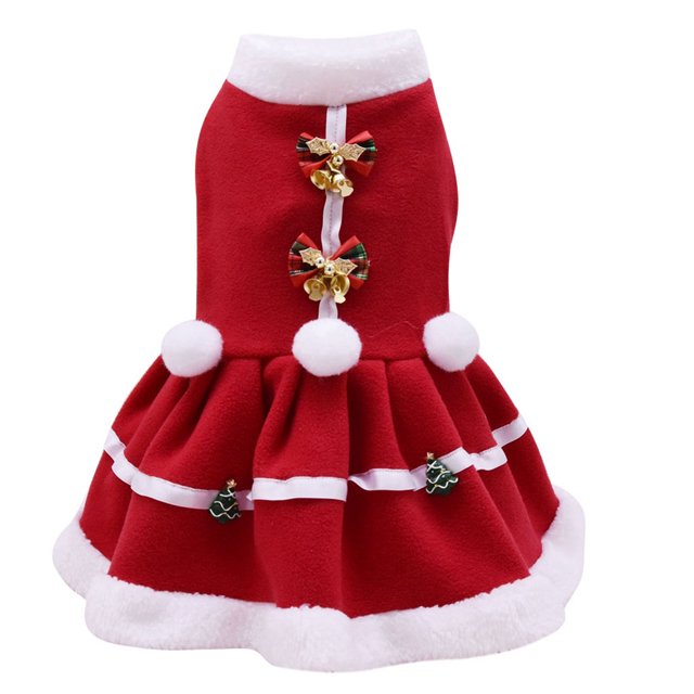 SUNSIOM Robe pour Animaux de Compagnie, Col en Fourrure Manches Courtes une Seule Pièce avec Nœud Papillon et Cloche