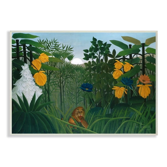 The Stupell Home Decor Collection Jungle Sunrise Lion Conflict Illustration Wood Wall Art