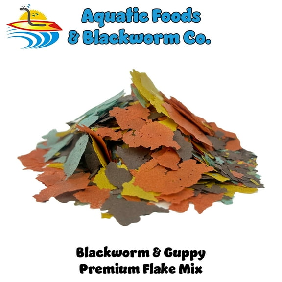 45% California Blackworm & Guppy & Endler Flake Blend, ULTRA Premimum Tropical Fish Flakes Made in USA! - 1/8-lb