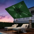 thumbnail image 3 of Solar Powered Rectangular Patio Umbrella 10' x 6.5' with LED Lights – Outdoor Market Table Umbrella with Crank, Push Button Tilt, 6 Sturdy Ribs for Garden, Deck, Lawn, Pool – Deep Green, 3 of 8