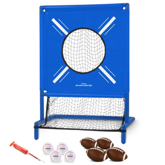 GoSports Splash Pass PRO Pool Football Game - Includes 4 Footballs, 4 Baseballs, and Ball Pump