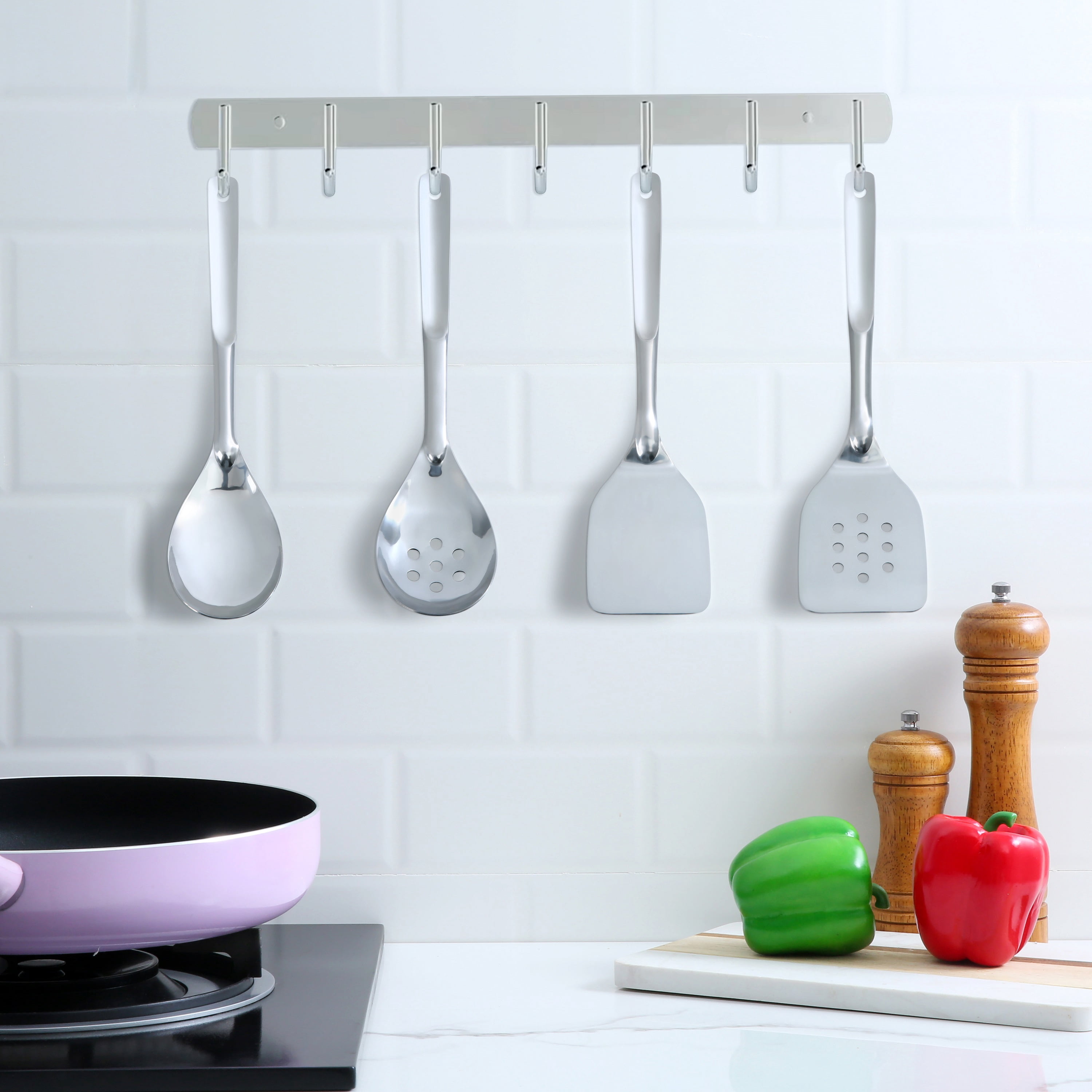 Mainstays Stainless Steel 4-Piece Utensil Set: Includes Slotted Turner, Solid Turner, Spoon, and Slotted Spoon