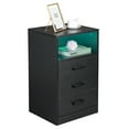 thumbnail image 2 of Tcbosik Wood Nightstand with LED Lights, Wireless Charge Station, 3 Storage Drawers and Open Shelf, Black, 2 of 9