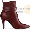 thumbnail image 4 of Unique Bargains Pointy Toe Elastic Cross Straps Stiletto Heel Ankle Boot for Women Burgundy 9, 4 of 5