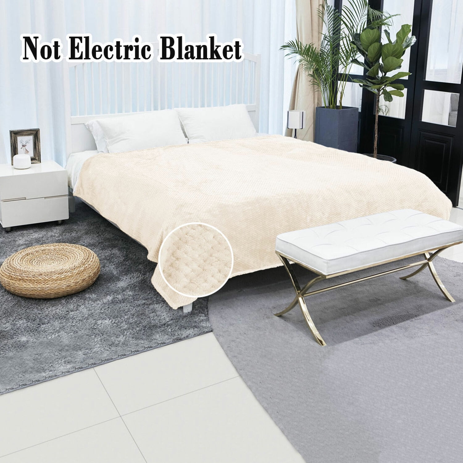 PiccoCasa Soft Microfiber Plush Flannel Blanket Luxury Bed Blanket, Beige Queen (78"x90")