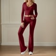 thumbnail image 2 of Conjunto de entrenamiento de 2 piezas para mujer: top corto de manga larga y pantalones de yoga con vuelta, conjunto de fitness a juego, 2 of 5