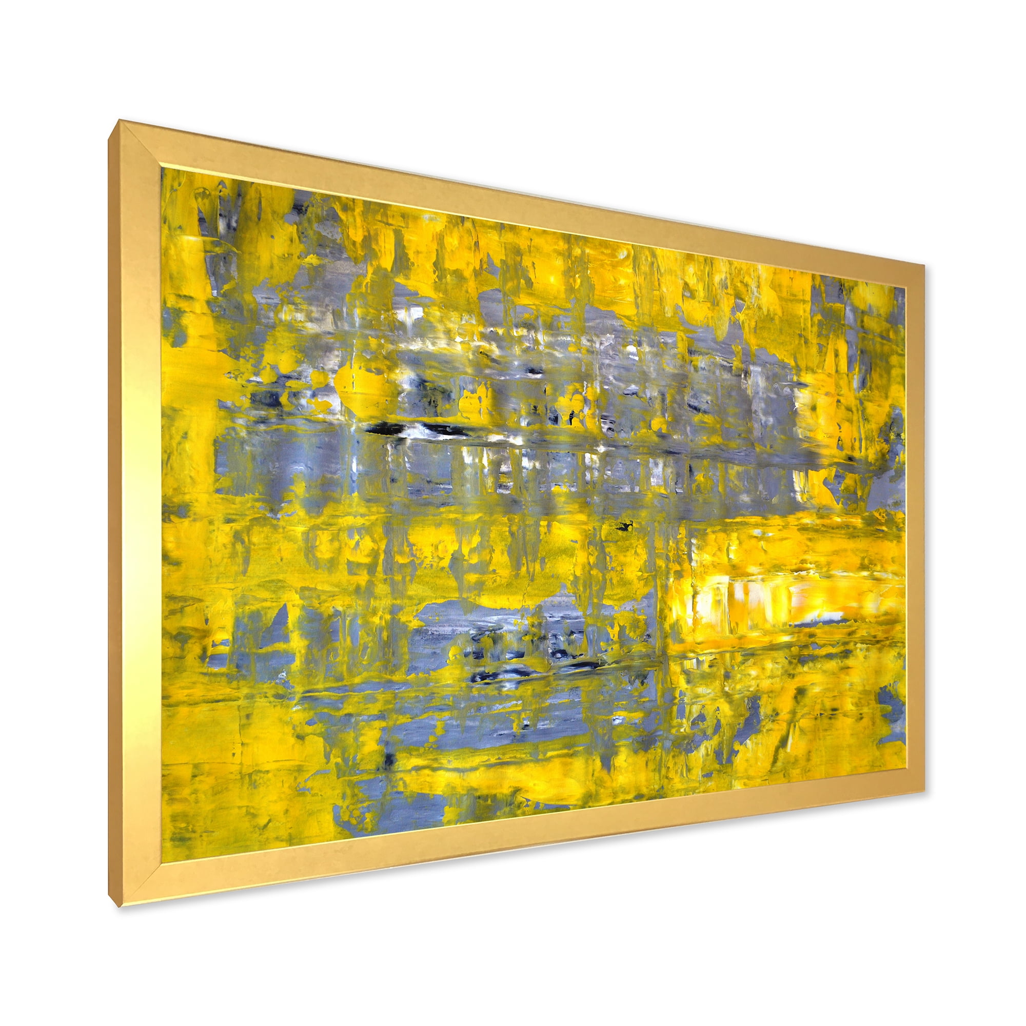 Designart 'Grey Meets Yellow Abstract Art I' Modern Framed Art Print