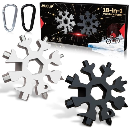 Stocking Stuffers for Men 2025 - Snowflake Multi Tool 2 Pack 18 in 1 Stainless Steel Multitool with Carabiner White Elephant Gifts for Adults Christmas Gift for Him Dad Husband Brother(Silver+Black)