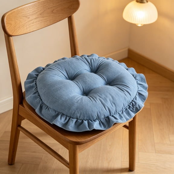 Cotton Ruffles Chair Cushion for Dining Chairs Soft Comfortable Chair Pads Farmhouse Country Seat Cushion for Kitchen Chairs Office Chairs (Blue,15.7"x15.7")