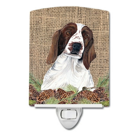

Caroline s Treasures SC9043CNL Welsh Springer Spaniel Faux Burlap and Pine cones Ceramic Night Light 6x4x3 multicolor