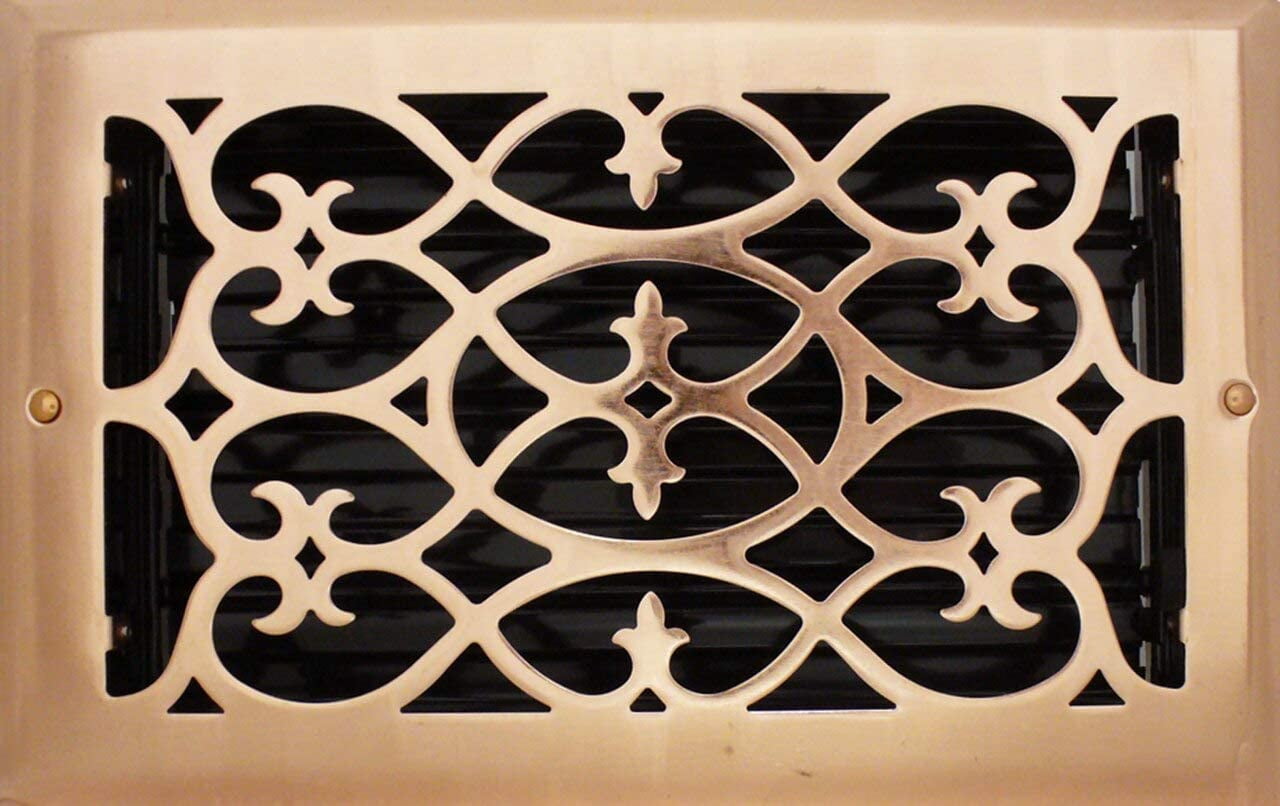 4" x 14" (5.25" x 15.25" Overall Size) Copper Victorian Register with Damper (HVAC Vent Cover)