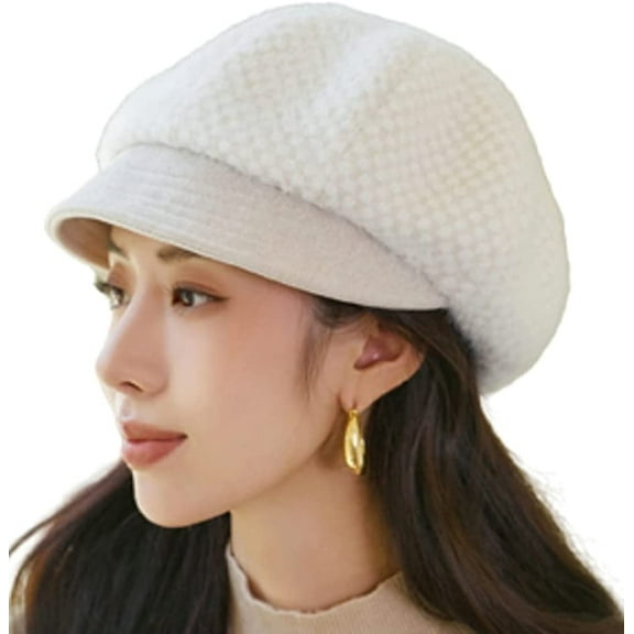CoCopeaunt Women Knitted Newsboy Caps Casual Cozy Plush Visor Beret Hat Retro Warm Vintage Cabbie Hat for Ladies Girls