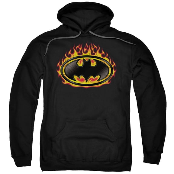 Batman Bat Flames Shield Adult Pullover Hoodie Sweatshirt Black