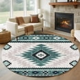 thumbnail image 2 of Round Area Rug 8ft,Turquoise Aztec Bohemian Geometric Washable Carpet Non-Slip Runner Accent Rugs Indoor Floor Mat for Bedroom Living Room Decor,Vintage Ethnic Tribal, 2 of 9