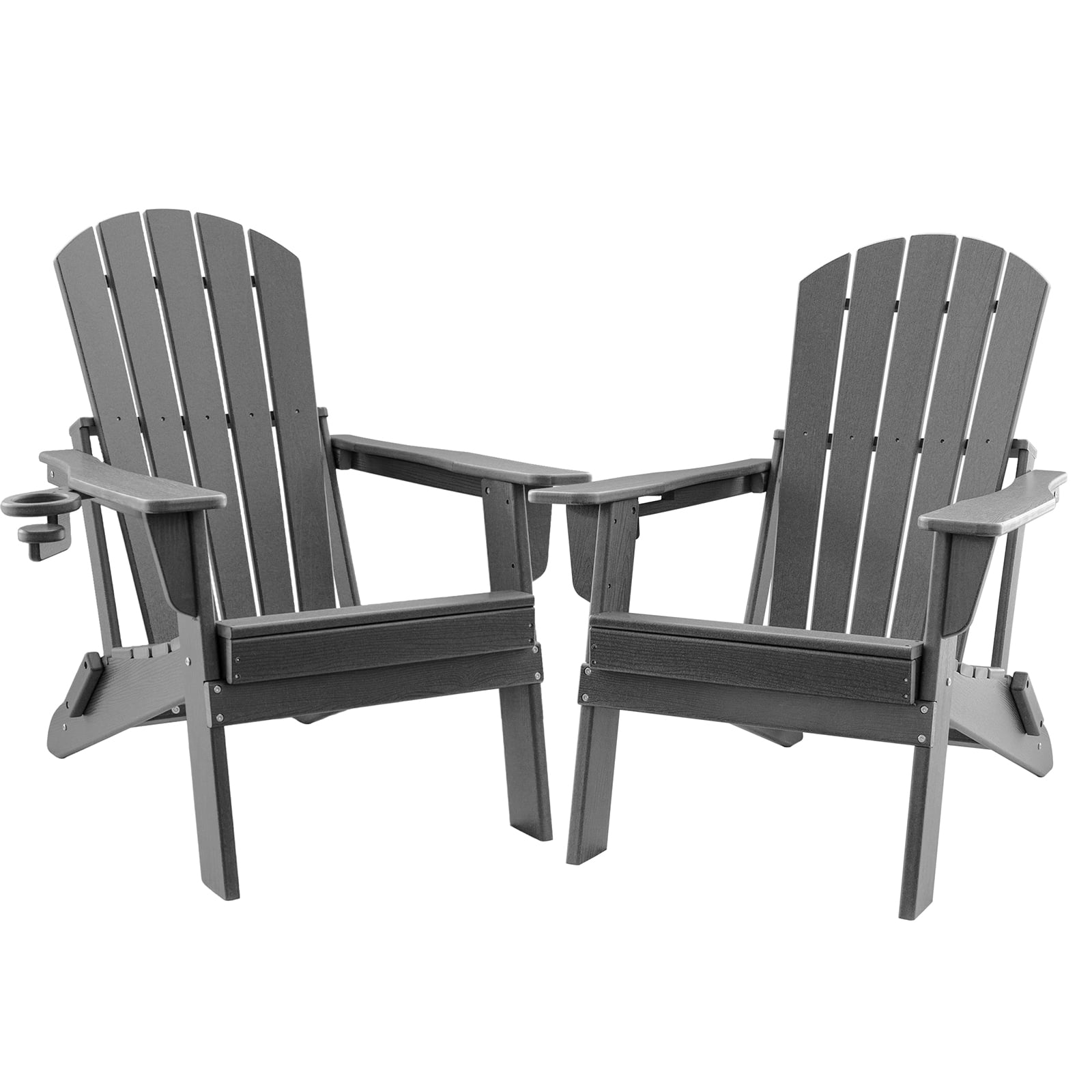 HDPE Folding Adirondack Chair with Cup Holder,Weather-Resistant, Low Maintenance,Supports up to 400lbs,Grey