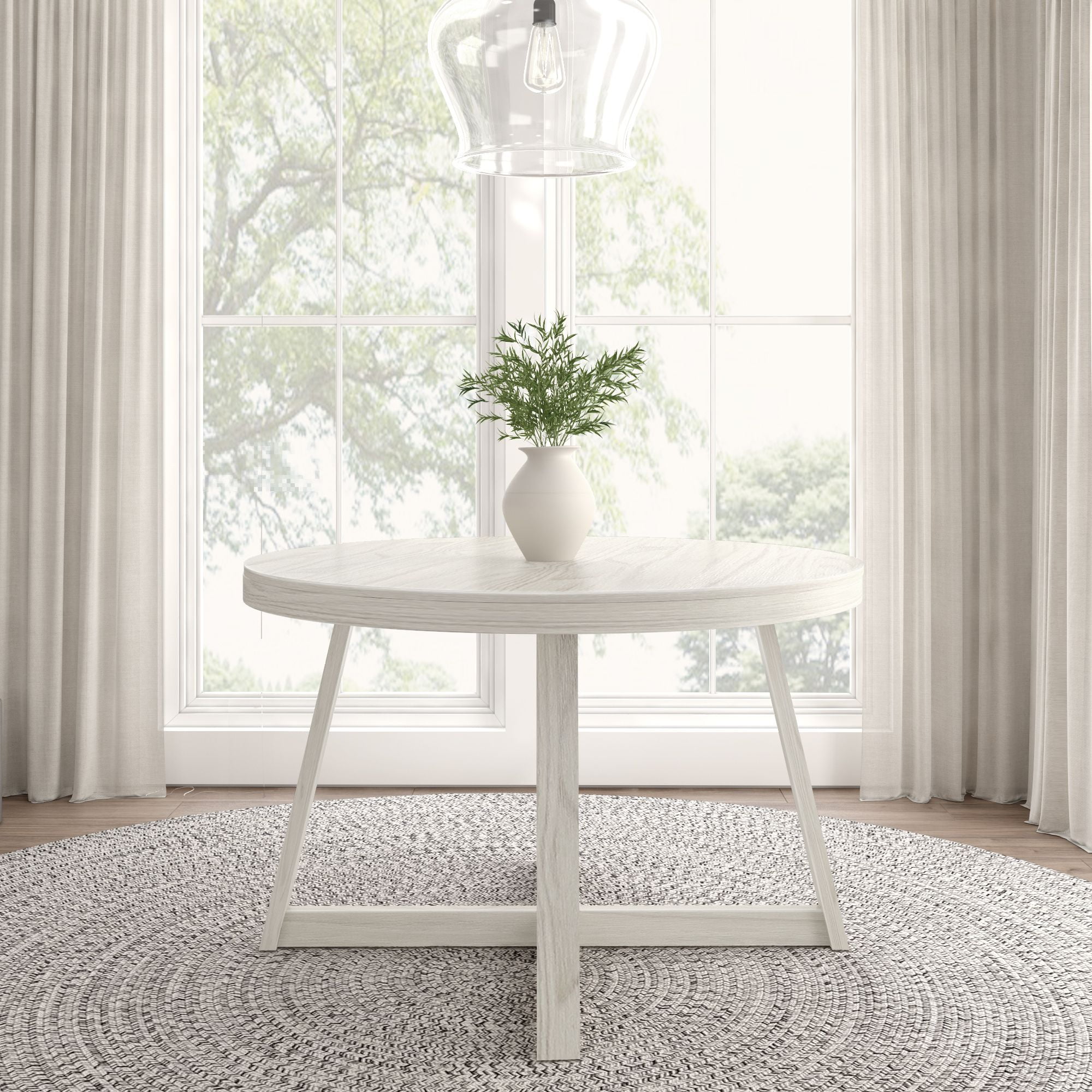 Plank+Beam 47" Round Hardware Included Dining Table, White Sand Wirebrush