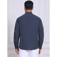 thumbnail image 3 of INSPIRE CHIC Men's Stand Collar Long Sleeves Button Down Solid Color Linen Business Shirt 2XL Dark Blue, 3 of 5