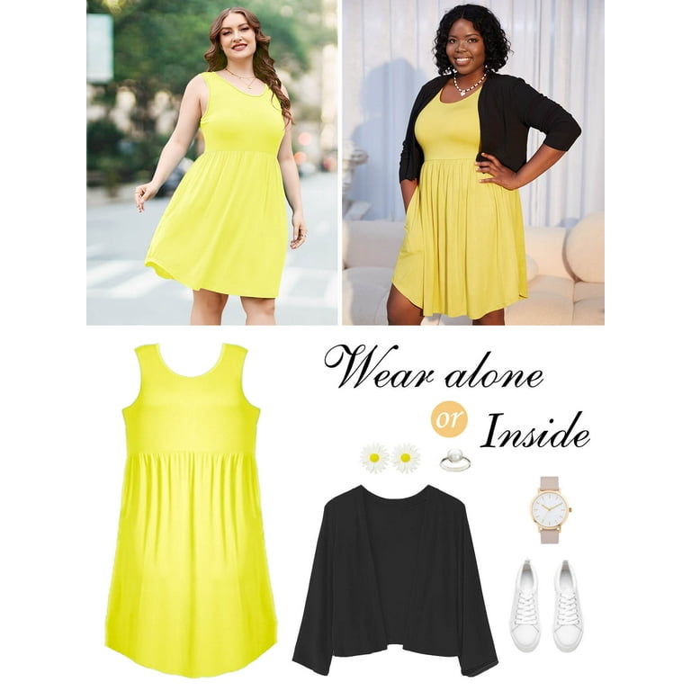 SHOWMALL Women's Plus Size 3X Summer Dress, Navy Blue, Sleeveless