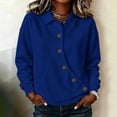 thumbnail image 2 of Hurxie Women's Solid Color Sports Casual Loose Button Lapel Hoodless Sweatshirt Top Blue,L, 2 of 7