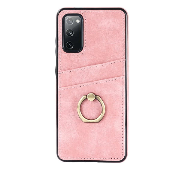 Slim Fit Case for Samsung Galaxy S20 FE 6.5 Inch with Ring Holder Stand Bracket Card Slots Phone Cover, Soft TPU PU Leather Shockproof Anti-Drop Protective Case for Samsung Galaxy S20 FE,Pink