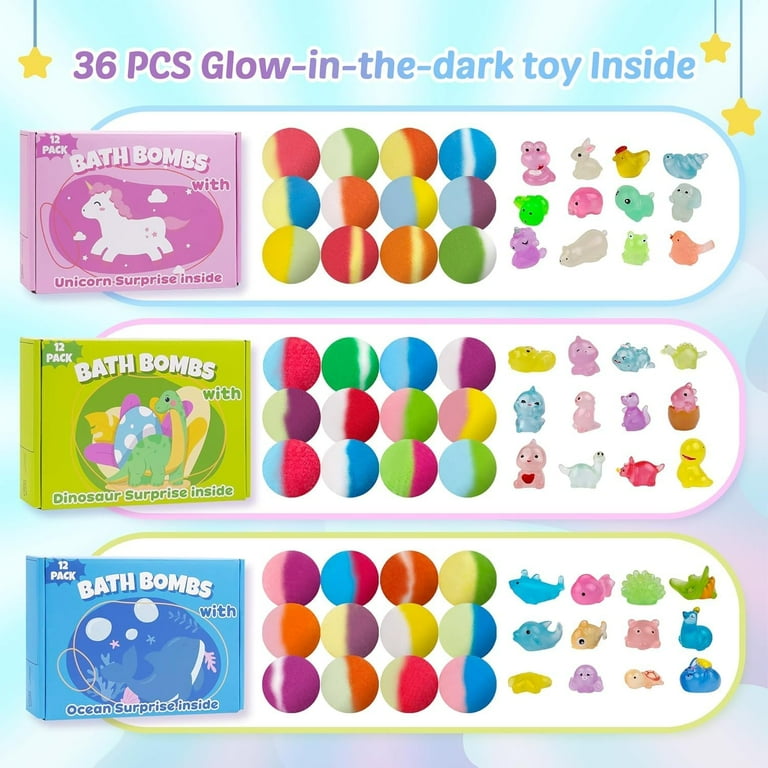 PickMora Kids Bath Bombs with Glow Toys, 36 Count Gift Set photo 2