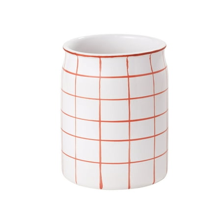 Coral Wastebasket - Sparrowhawk Brandon Coral/White Windowpane Wastebasket