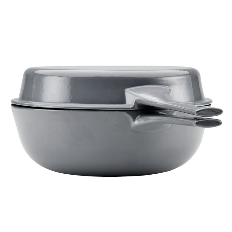 Rachael Ray 4qt Enameled Cast Iron 3-in-1 Dutch Oven Skillet Saute Combo Gray