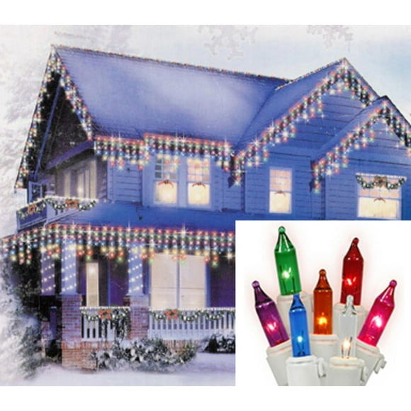 Lot de 100 Mini Lumières de Noël en Glaçons Multicolores - Fil Blanc