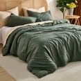 thumbnail image 2 of 100% Washed Cotton Duvet Cover –Olive Green, Linen-Like Texture, Super Soft & Breathable Bedding Set, 3-Piece Durable Percale Comforter Cover, 2 of 12