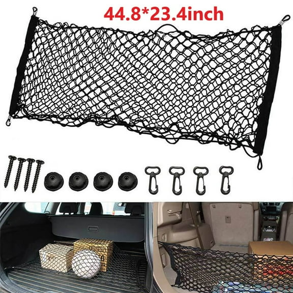 Tcwhniev 1PCS Car Rear Cargo Net, Universal Adjustable Elastic Trunk Cargo Storage Organizer Net Compatible for SUV, Jeep, Truck, Storage Nylon Mesh Double-Layer with Hooks (44.85 x 23.4 Inch)