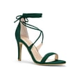thumbnail image 1 of BLISSFUL STEP Chaussures pour Femmes Sandales à Talon Aiguille Haut à Bride Cheville à Nouer Bout Ouvert en Faux Suède Vert 8, 1 of 8