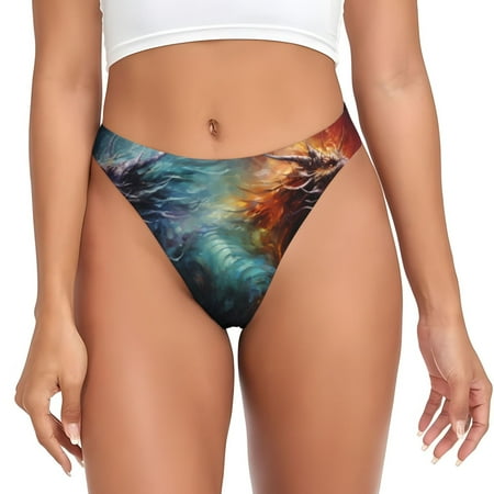 Sigee Colorful Ink Style Dragon for Women s G-String Panty  Low Rise  Soft Lace Perfect for Everyday Wear or Special Occasions-3X-Large