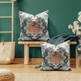 thumbnail image 3 of Boho Style with Floral Pillow Cover Bohemian Gray Orange Decorative Pillow Cases Linen Square Cushion Cover for Home Bedroom Livingroom Sofa Couch 18x18 Inch (Set of 2), 3 of 6