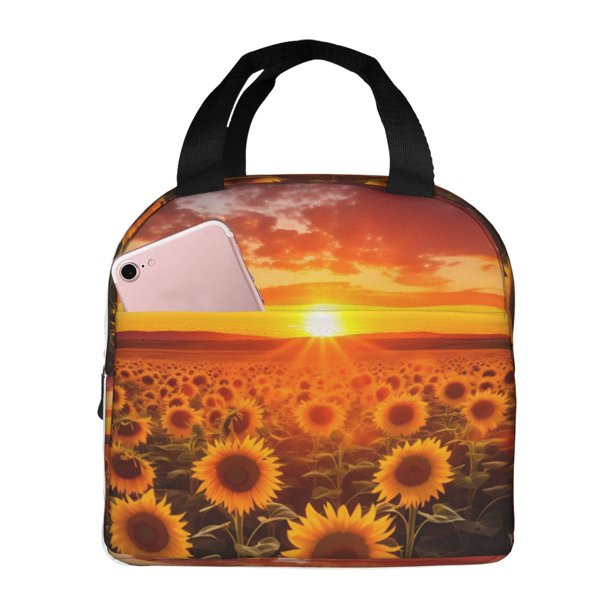 Easygdp Sunset Golden Sunflower Field Bolsa Térmica Premium - Tela Oxford Impermeable, Gran Capacidad, Bolsillo Frontal, Unisex para Trabajo, Escuela, Actividades al Aire Libre y Picnics
