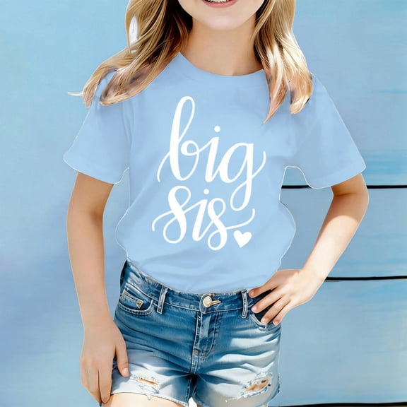 Girls T Shirts Breathable Crew Neck Short Sleeve Letter Print Tee for Sporty Wear Girls Tops Light Blue 2 Years-3 Years