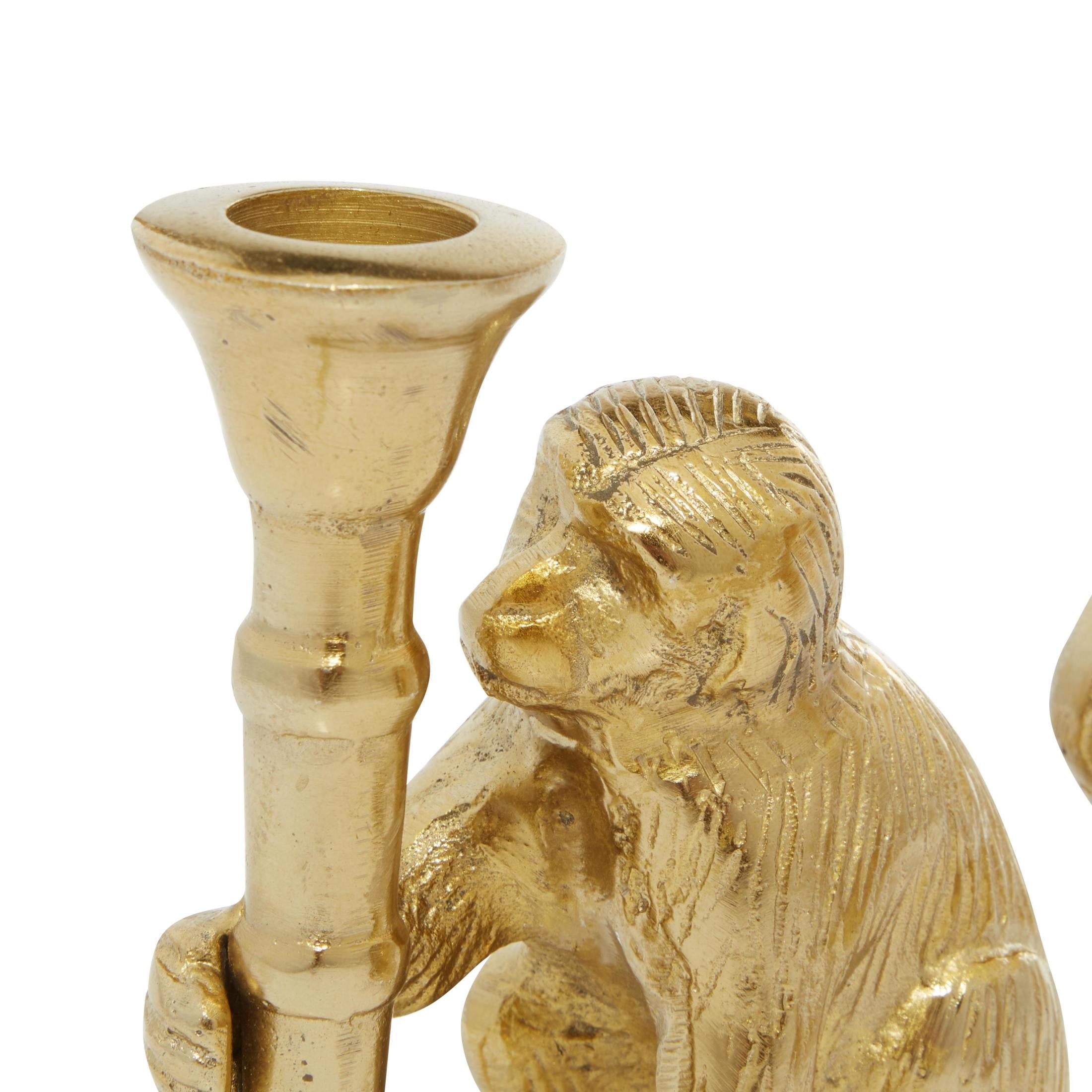 DecMode 2 Candle Gold Aluminum Metal Monkey Candle Holder, Set of 2