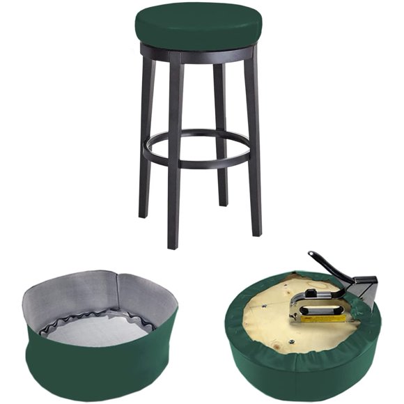 Bar Stool Replacement Cover Round DIY Staple On Heavy Duty Commercial Vinyl Restaurant Kitchen Office Exam Chair (18 inch Diameter, Hunter Green)