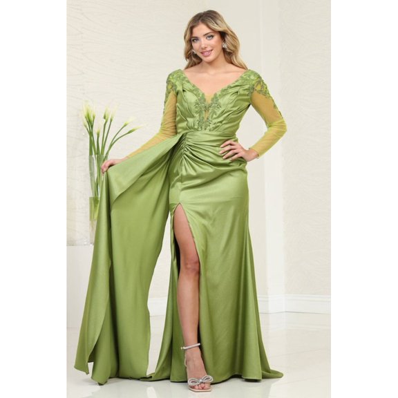 Royal Queen RQ8045 Juniors Womens Long Sleeves Side Sash Mother Of the Bride Gown