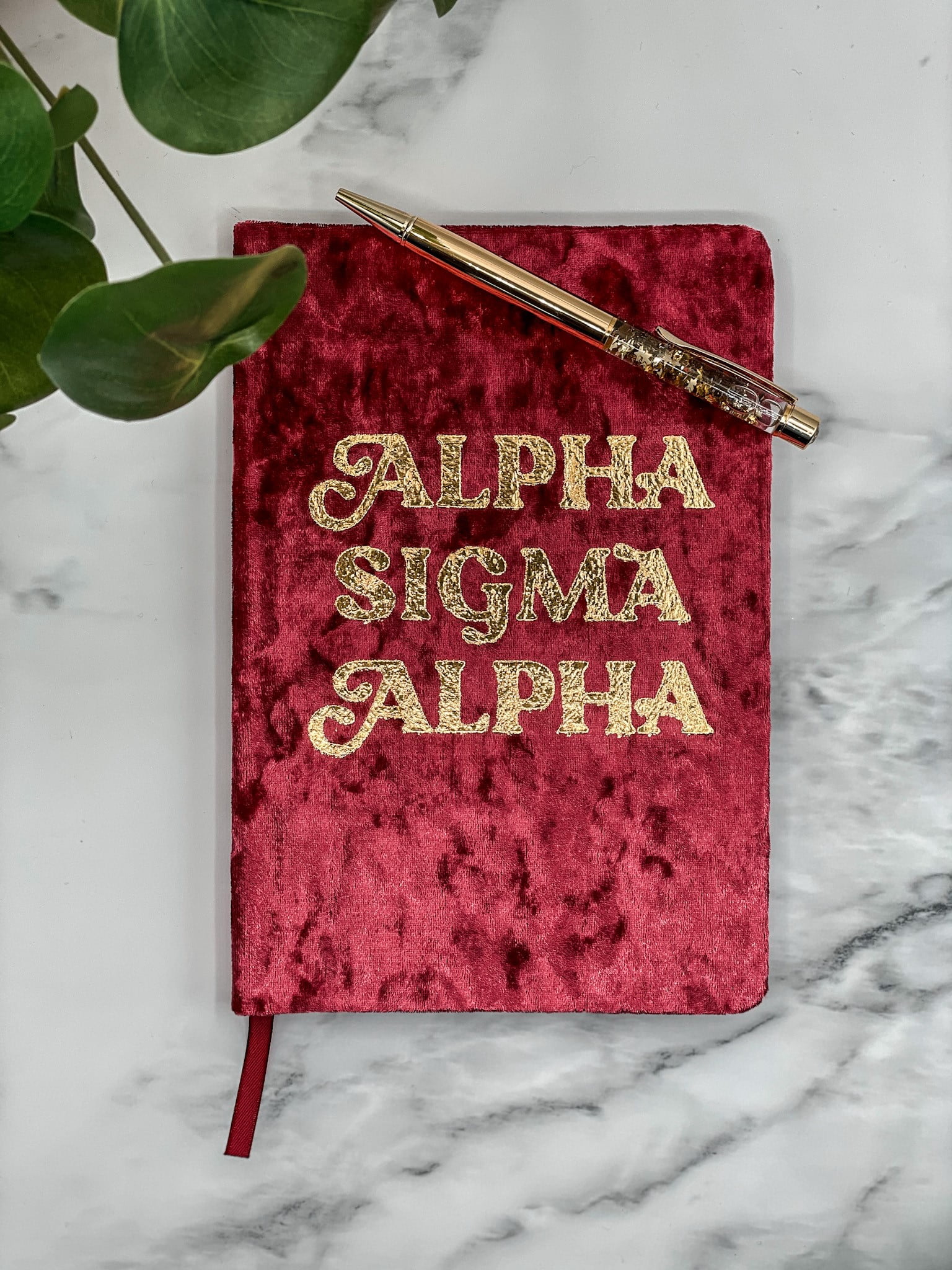 Sorority Shop Alpha Sigma Alpha Notebook - ASA Velvet Notebook, With Velvet Cover, Gold Foil Imprint, Satin Ribbon, 216 Lined Pages, Glued Binding - Sorority Journal