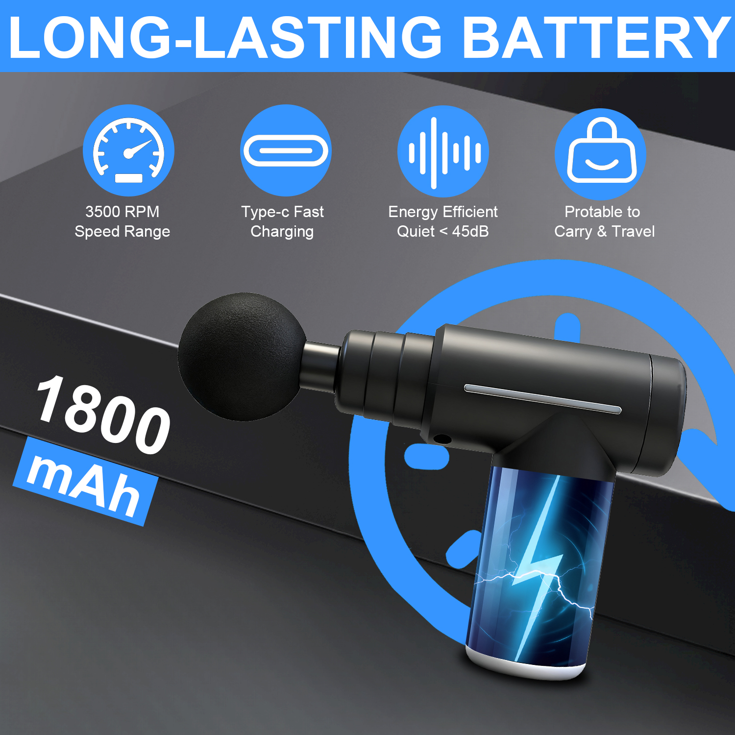 Massage Gun Deep Tissue for Athletes Muscle with 6 Replacement Heads for Pain Relief, Super Quiet Portable Electric Massager